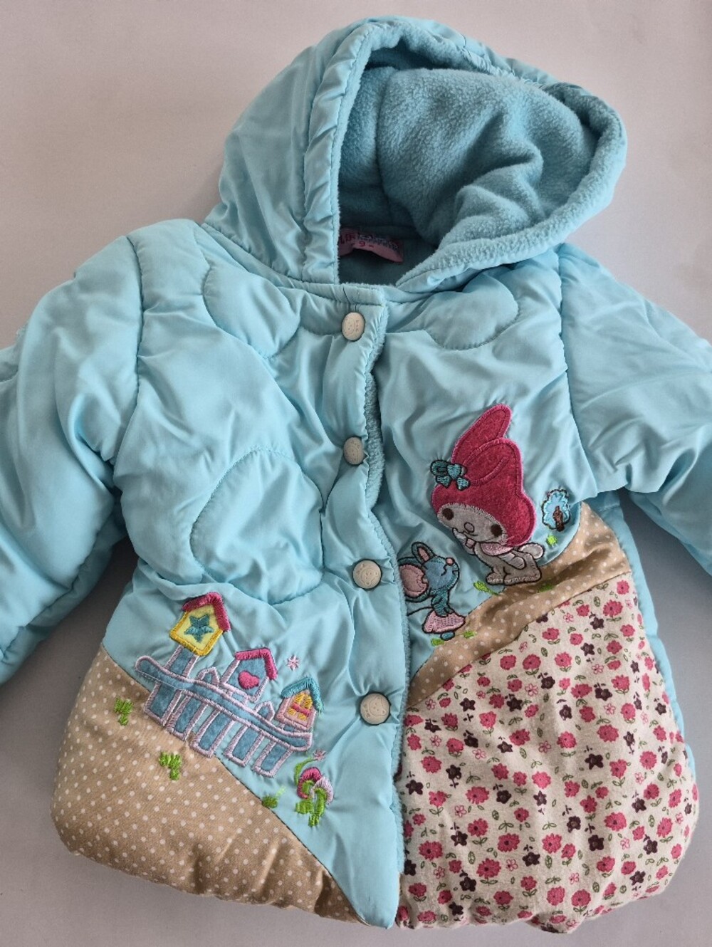 My Melody Hooded Quilted Baby Jacket with Character Patch Size 2-3 teal Blue